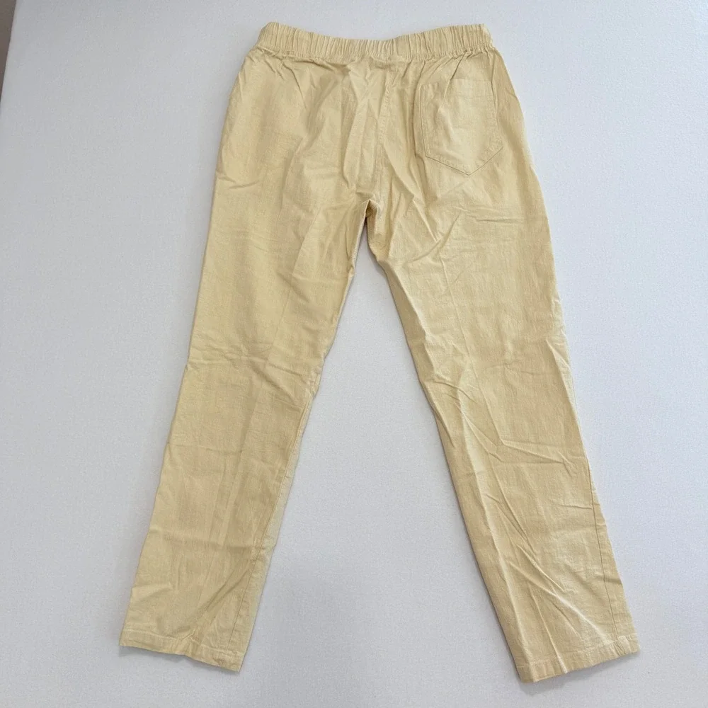 Coastal Flax (Linen) & Cotton Blend Drawstring Pants XL Beige  Resort Wear